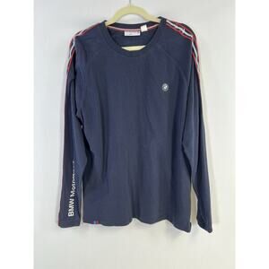 BMW Genuine Motorsport Mens Blue Long Sleeve Shirt Striped Sleeves Sz L